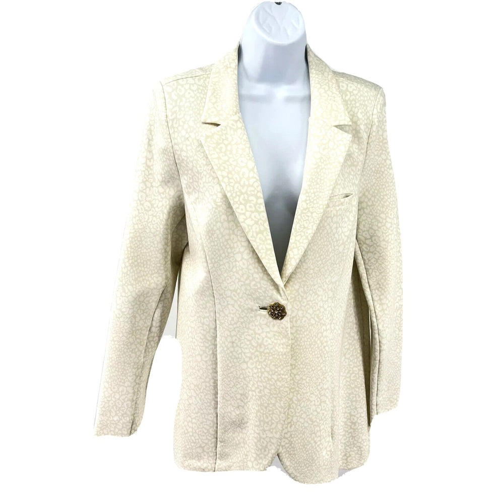 Soft Surroundings Womens Biege Animal Print Blazer Jacket Size Small Classy